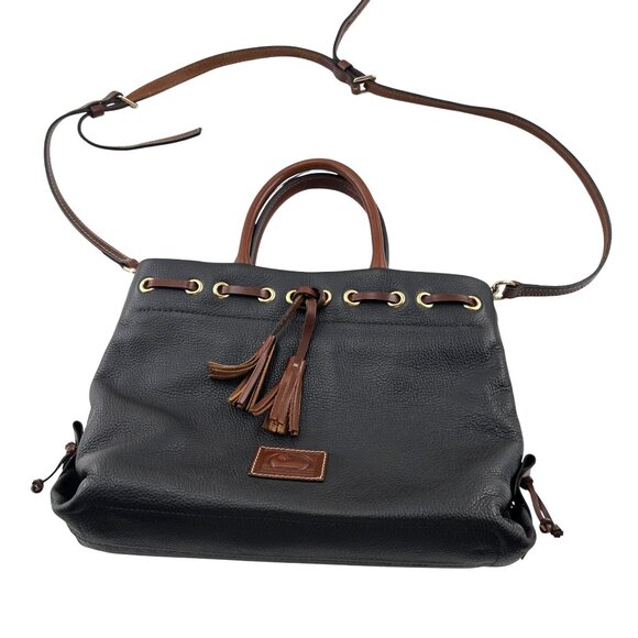 Dooney & Bourke Black Pebbled Leather Satchel Tassel Accents Handbag Vintage - Picture 1 of 9